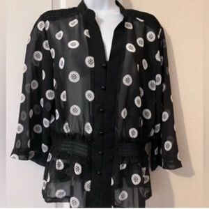 Black and White Sheer Polka Dot Women's Top